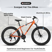 26 Inch Fat Tire Bike Adult-Youth Full Shimano 21 Speed Mountain Bike, Dual Disc Brake, High-Carbon Steel .