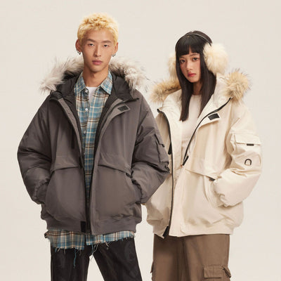 Retro Fur Collar Hood Parker Down Jacket