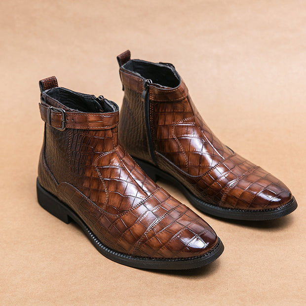 Men's Crocodile Pattern Boots Fashion.