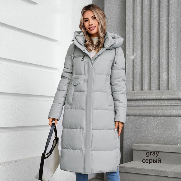 Women's Long Hooded Zip-up Cotton Coat